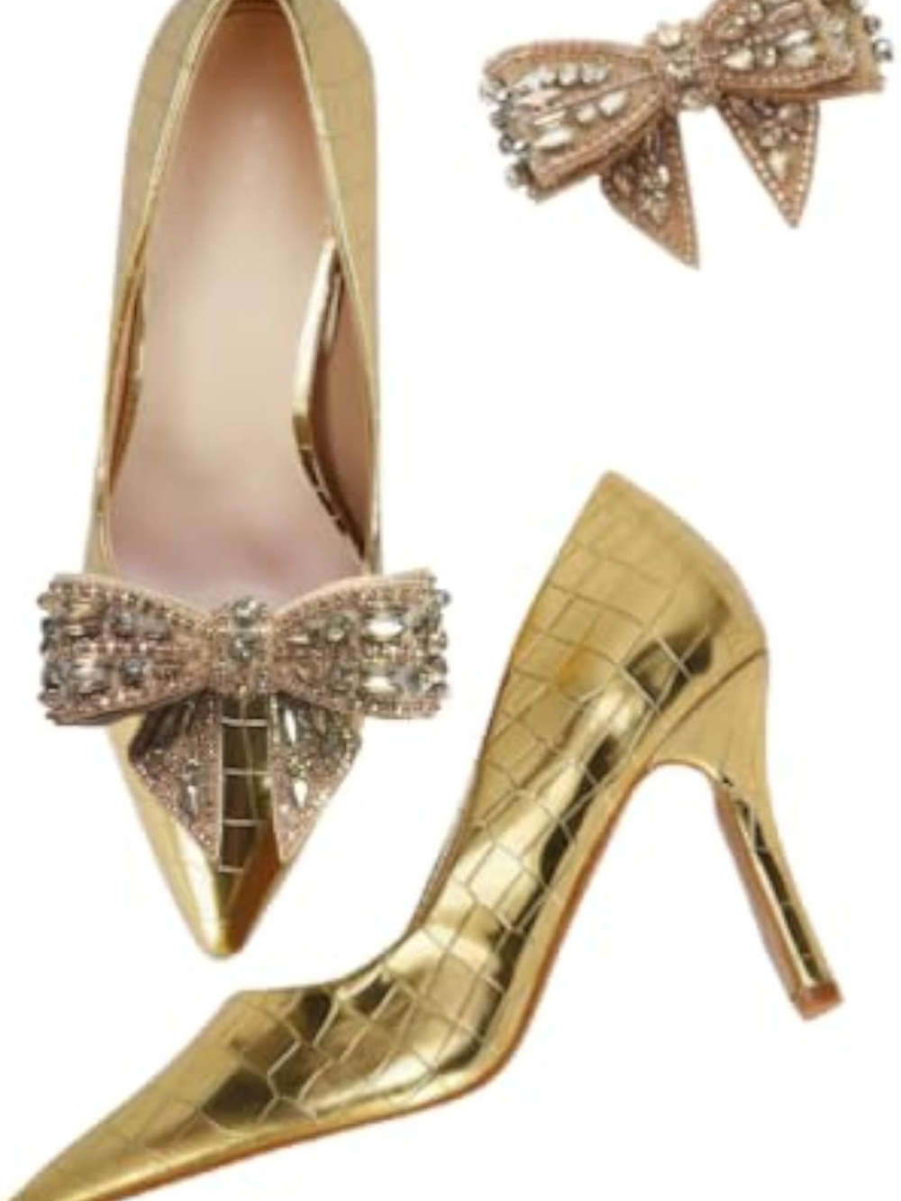 Rhinestone Bow Shoe Clips in Gold & Silver
